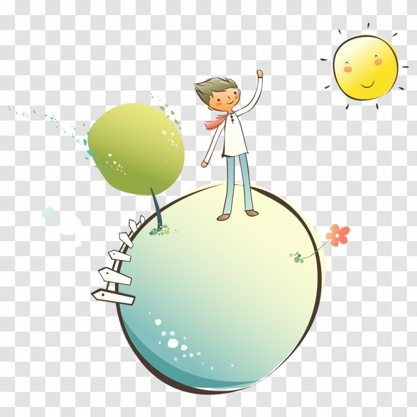 Cartoon Child Illustration - Material - Hello Boy With Sun Transparent PNG