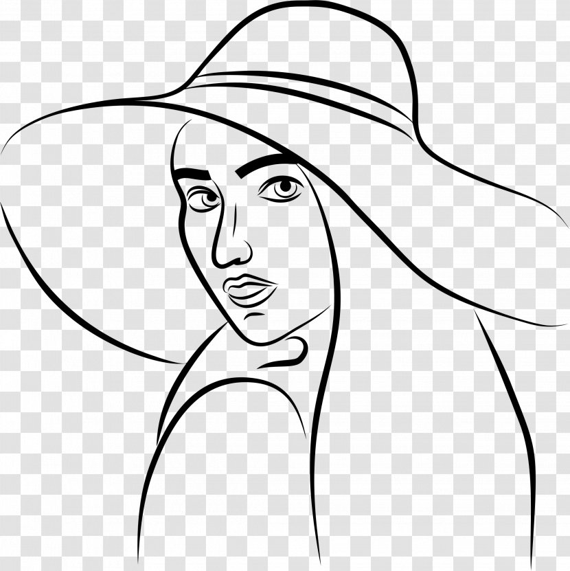 Line Art Woman With A Hat Watercolor Painting - Cartoon Transparent PNG