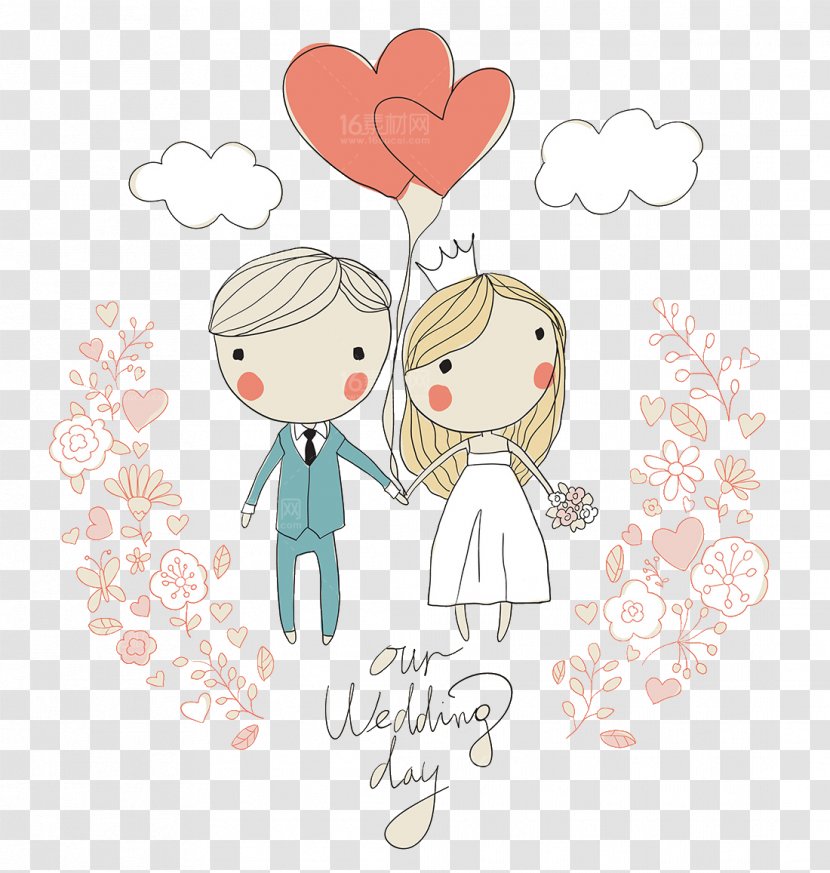 Wedding Invitation Bride Illustration - Flower - Cute Cartoon Character Design Transparent PNG