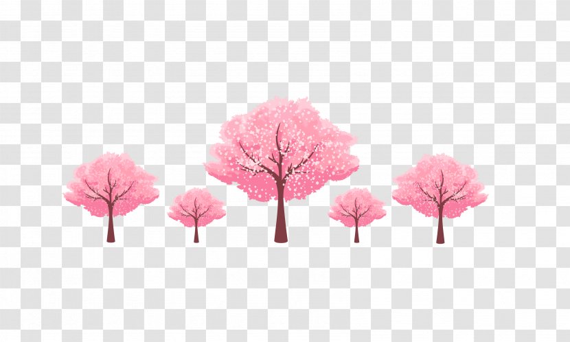 Cherry Blossom Euclidean Vector Tree Illustration - Spring - Pink Japanese Elements Group Transparent PNG