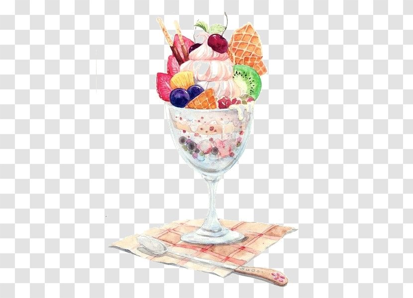 Parfait Ice Cream Watercolor Painting Dessert Drawing - Sorbetes Transparent PNG