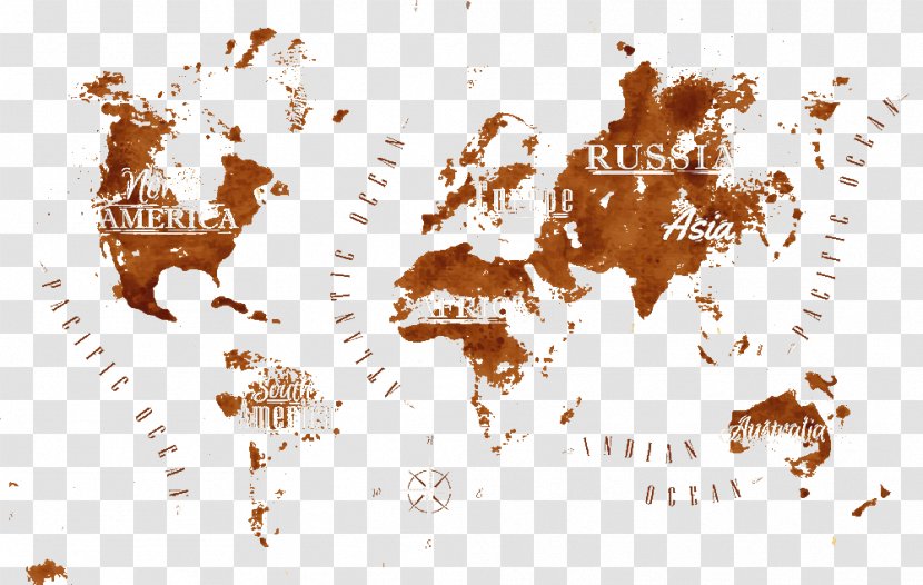 Coffee World Map - Retro Transparent PNG