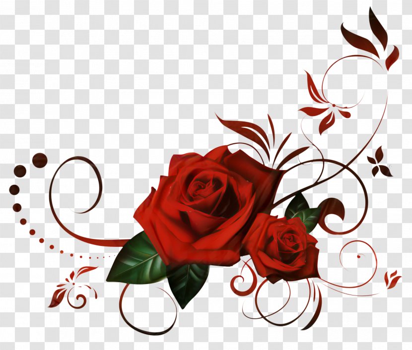 Black Rose Floral Design Clip Art - White - Heart Transparent PNG