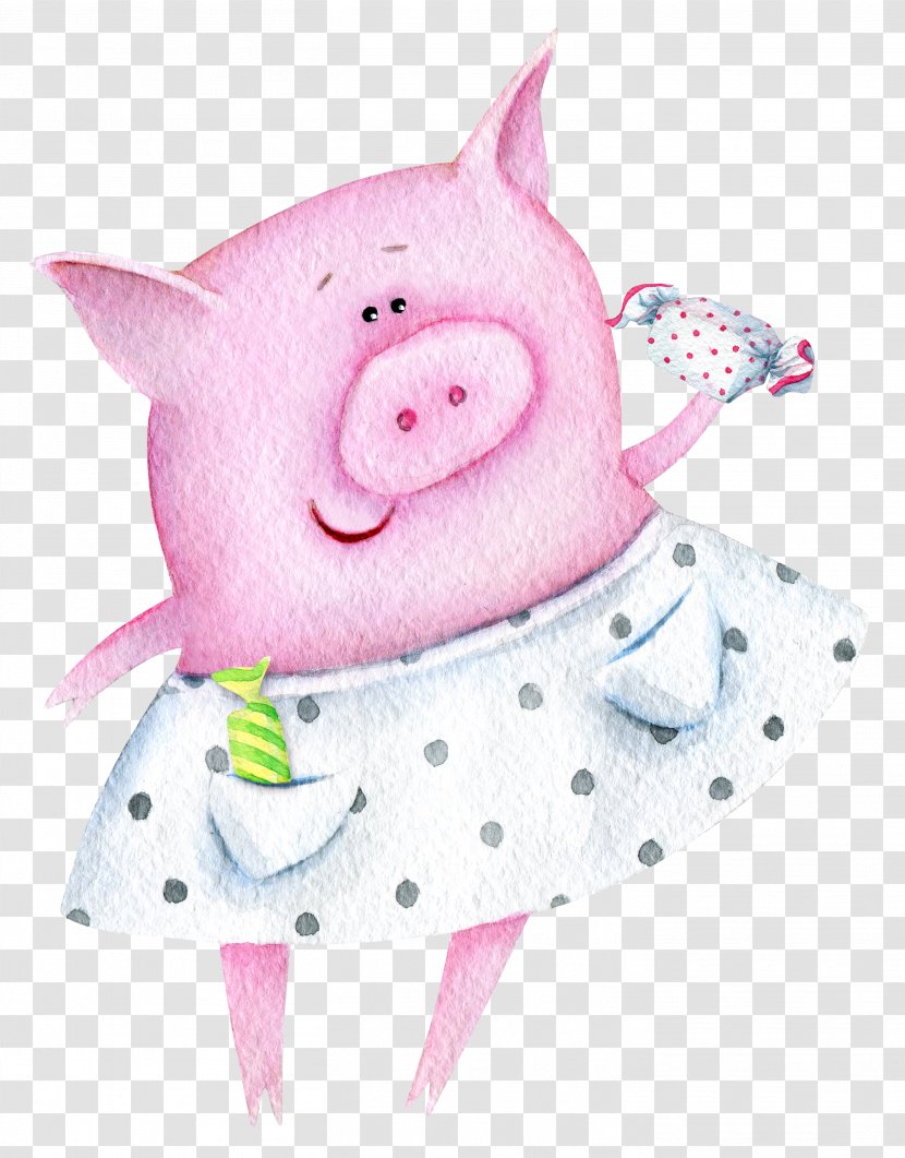 Domestic Pig Piglet Watercolor Painting Illustration - Stuffed Toy - Cartoon Transparent PNG