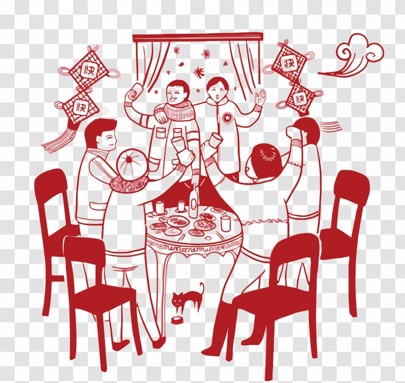 Mid-Autumn Festival Poster Reunion Dinner - Cartoon - Vector Rally To Eat Transparent PNG
