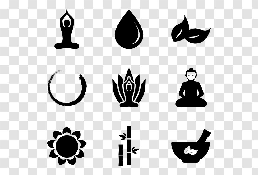Symbols Of Tibetan Buddhism Religion - Black - Vector Buddha Transparent PNG