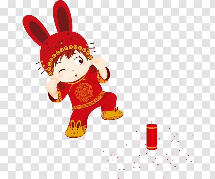 Chinese New Year Firecracker Lion Dance Clip Art - Oudejaarsdag Van De Maankalender - Children Set Off Firecrackers Transparent PNG