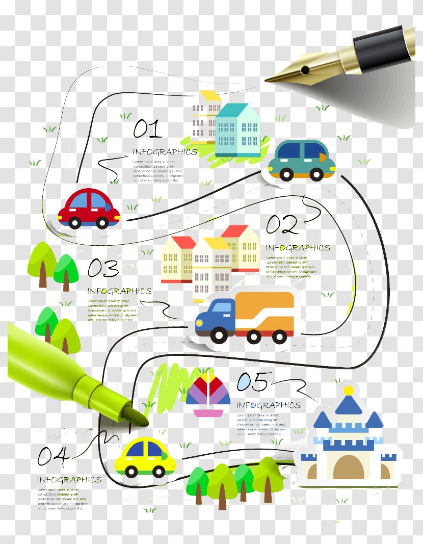 Infographic Drawing Clip Art - Fountain Pen - Exquisite City Map Vector Material Business Information Transparent PNG