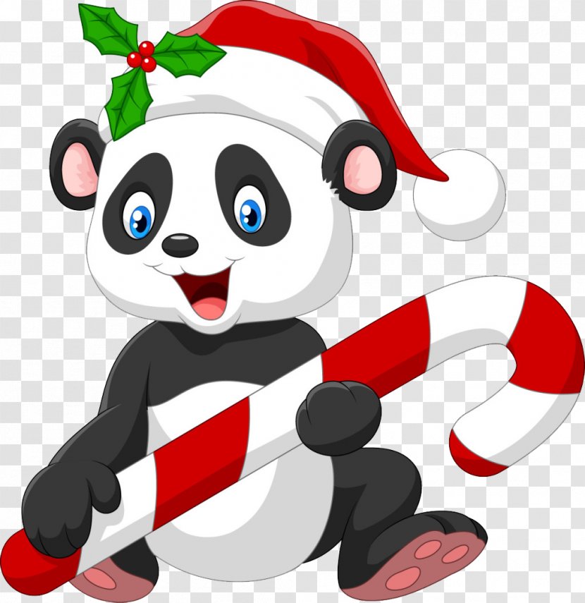 Giant Panda Santa Claus Candy Cane Bear - Christmas Transparent PNG