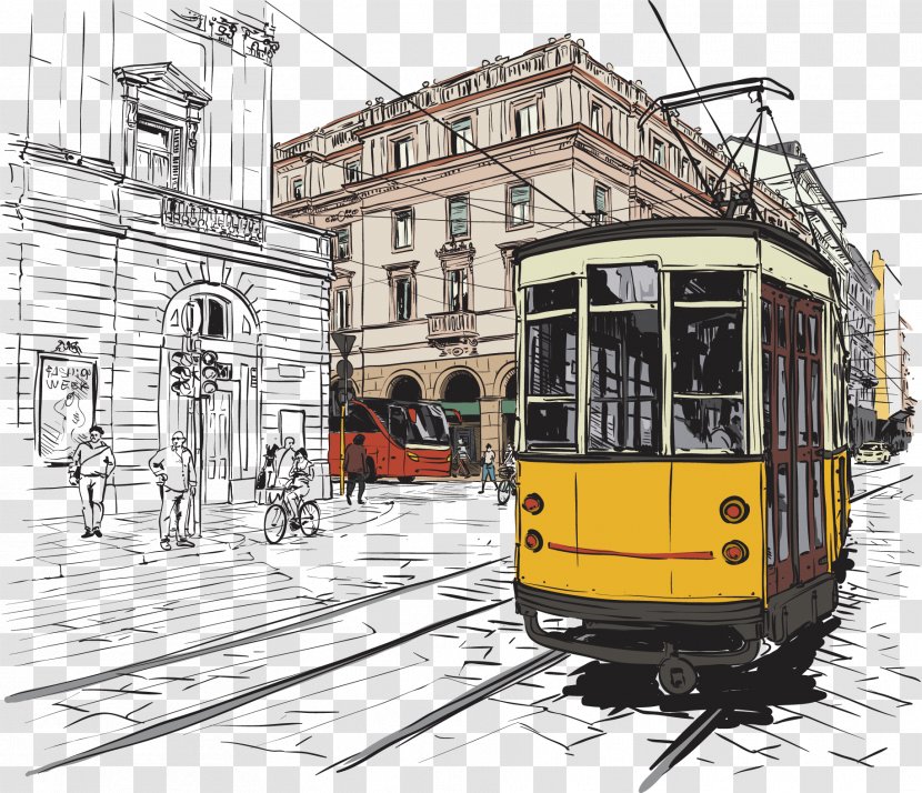 Trams In Lisbon Fashion Illustration - Residential Area - Animation Tram Transparent PNG