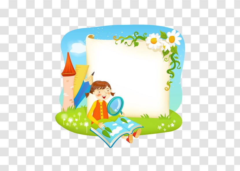 Borders And Frames Reading Book - Green - Vector Cartoon Images Magnifying Glass Transparent PNG