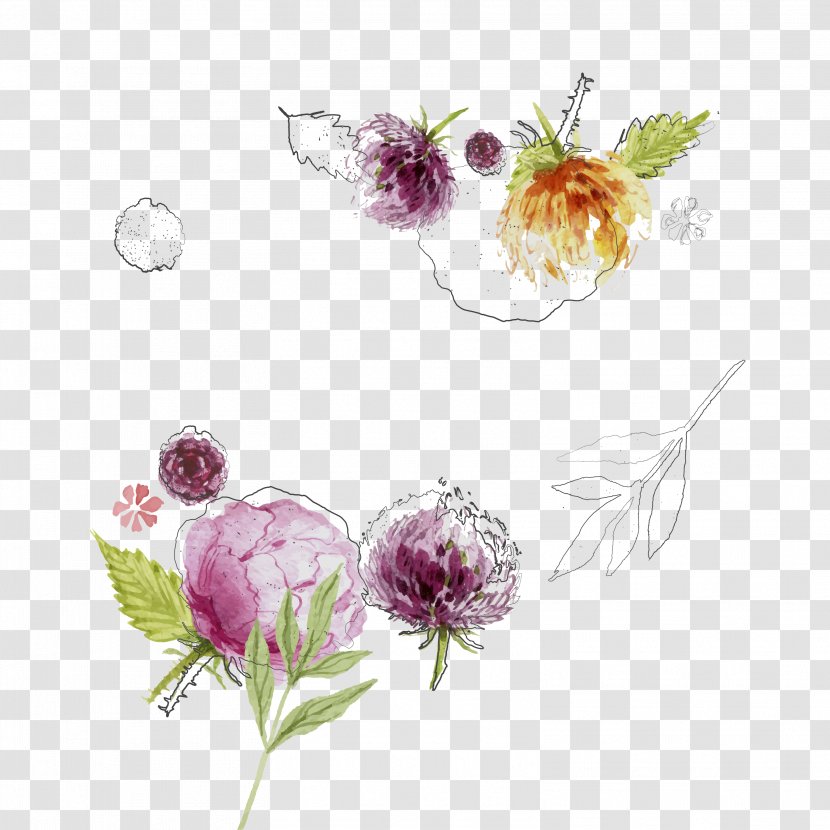 Wedding Invitation Watercolour Flowers Watercolor Painting - Spring Floral Vector Material Transparent PNG