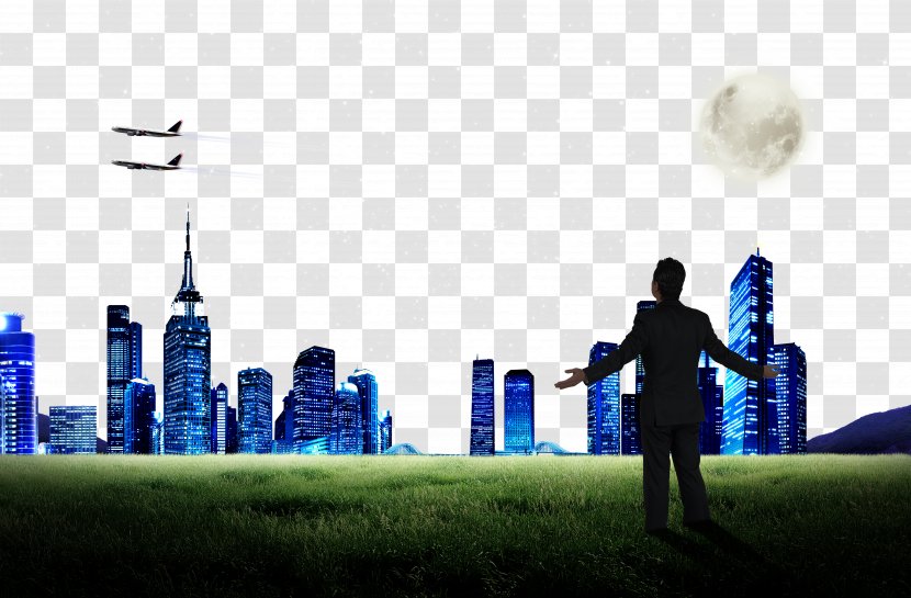 Light Sky Nightscape - Night - City Lights And Business People Transparent PNG