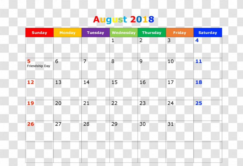 Blank (2018) Calendar 0 Template November - 2017 - August 2018 Transparent PNG