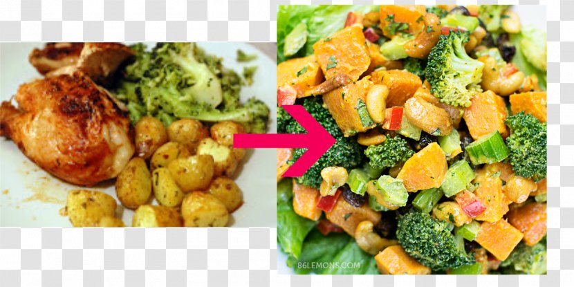 Vegetarian Cuisine Broccoli Slaw Sweet Potato Salad Fattoush Dish - Cashew Transparent PNG