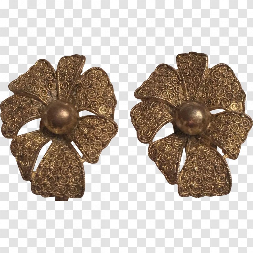 Earring Sterling Silver Bronze Flower - Earrings - Theodor Fahrner Transparent PNG