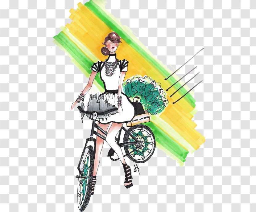 Bicycle Drawing Fashion Illustration - Green Transparent PNG