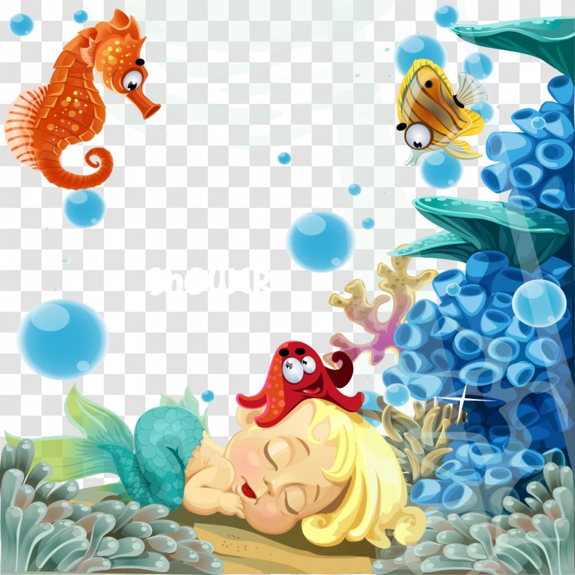 Sea Underwater Illustration - Photography - Hippocampus And Mermaid Sleeping Vector Material Transparent PNG