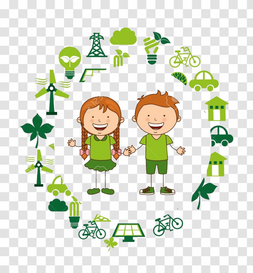 Kids Playing Cartoon - Green - With Happy Transparent PNG