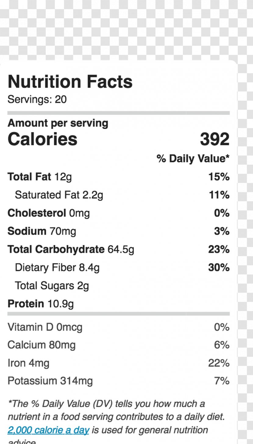 Nutrition Facts Label Shortbread Recipe Food - Nutritional Yeast - Paper Transparent PNG