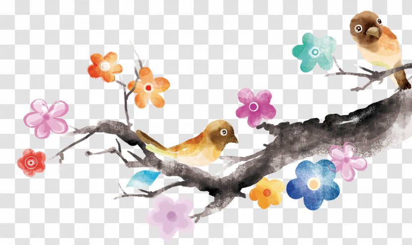 Ink Watercolor Painting Taobao - Tmall - Bird Branches Transparent PNG