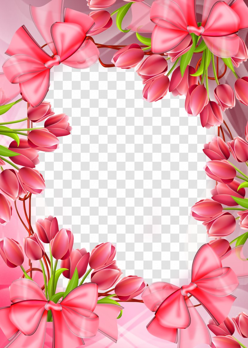 Picture Frame Rose Pink Flowers Tulip - Flower Bouquet - Border Transparent PNG