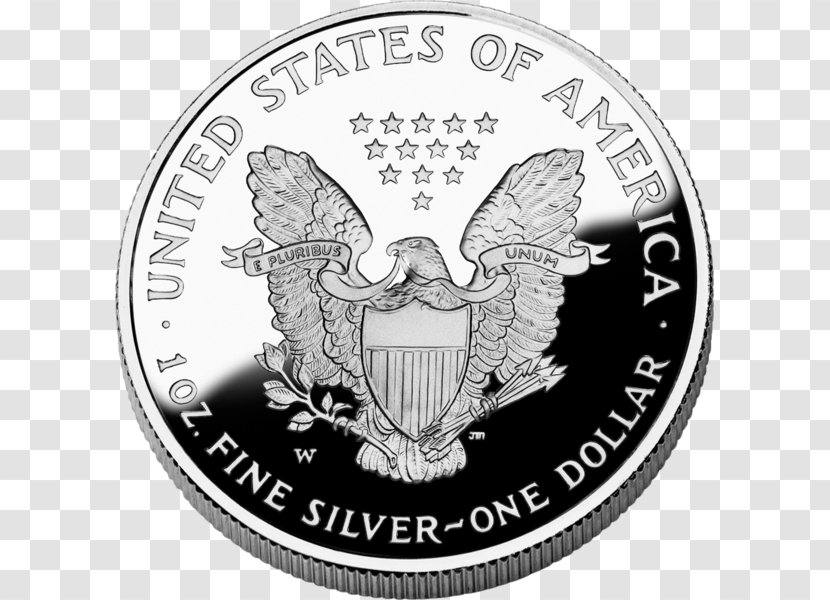 Dollar Coin American Silver Eagle - Black And White - Image Transparent PNG