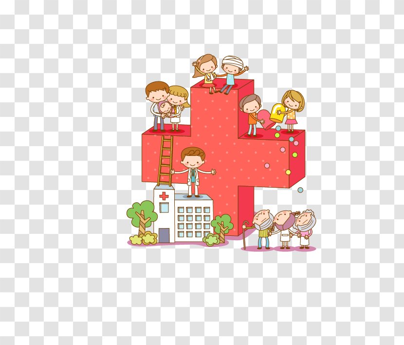 Cartoon Hospital Illustration - Health Care - Red Cross Transparent PNG