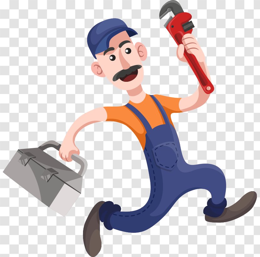 Plumber Plumbing Toilet Clip Art - Adjustable Spanner - Hand-painted Cartoon Hat Repairman Wrench Toolbox Transparent PNG