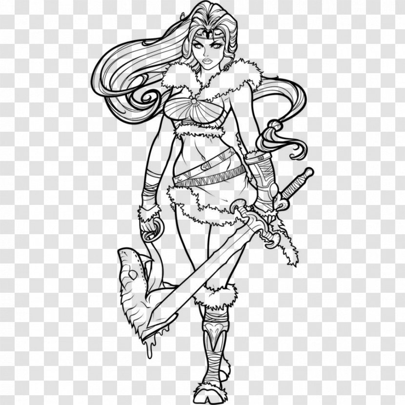 Coloring Book Police Officer Warrior Woman - Fictional Character - Lineart Transparent PNG