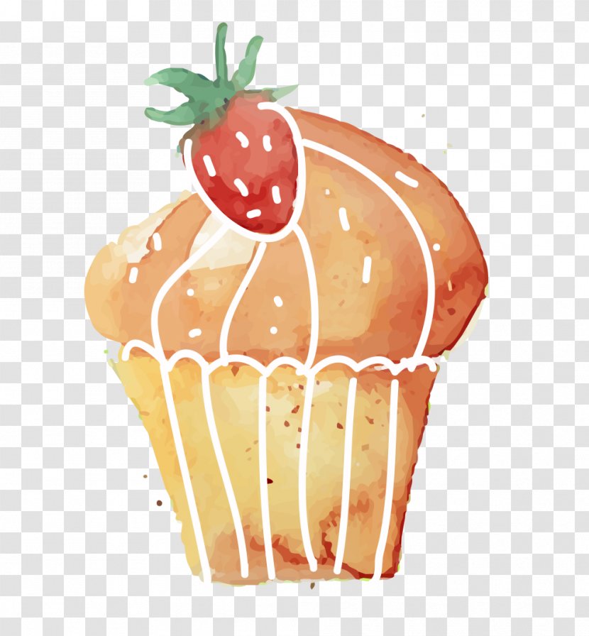 Cupcake Bakery Fruitcake Watercolor Painting - Baking Cup - Strawberry Cake Food Vector Material Transparent PNG