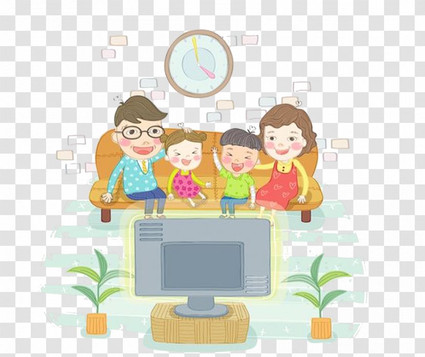 Children & Television Cartoon Illustration - Art - Fun Family Watching TV Transparent PNG