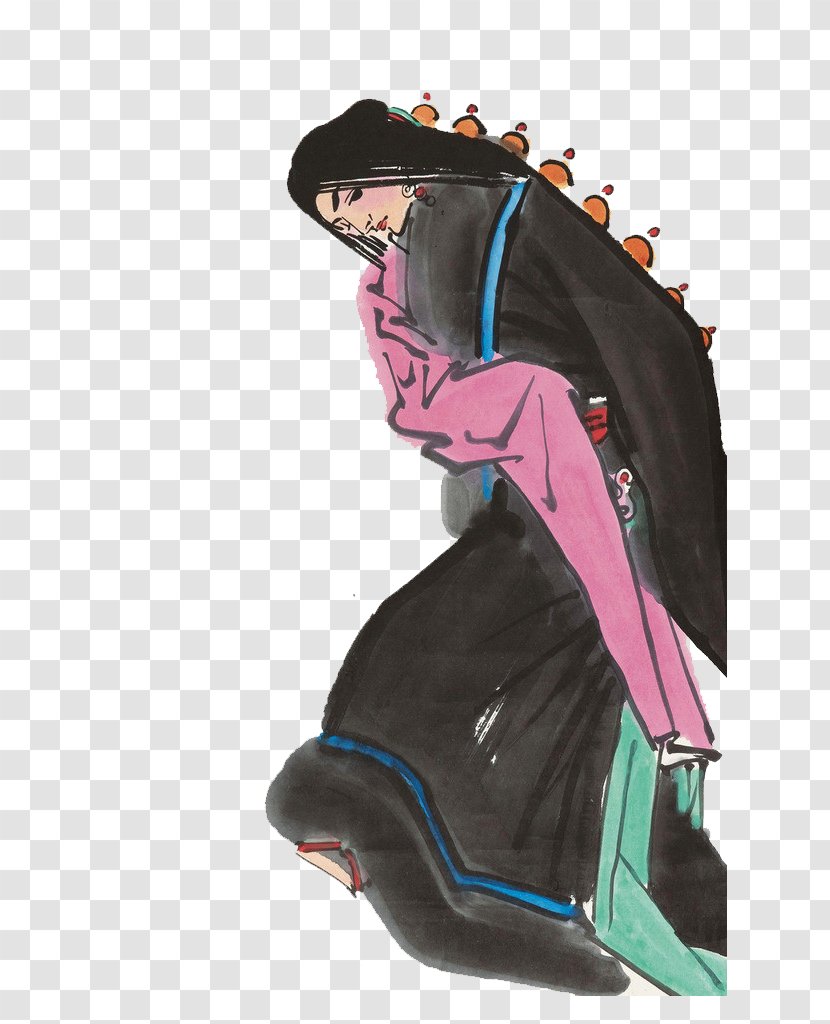 Tibetan People Chinese Painting - Ink - Vector Woman Transparent PNG