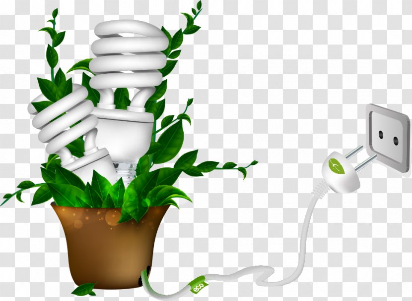 Energy Conservation Compact Fluorescent Lamp Solar - Plant - Vector Saving Light Bulbs In Pots Transparent PNG