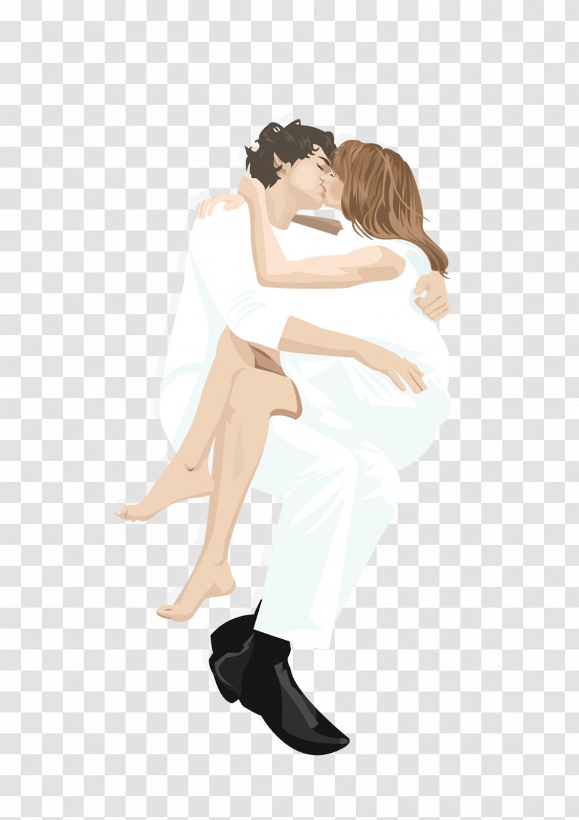 Cartoon Hug Kiss Significant Other Illustration - Watercolor - Pure White Transparent PNG