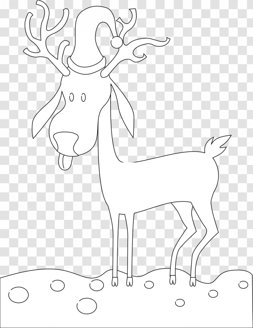 Reindeer Black And White Line Art Drawing Clip - Christmas Transparent PNG