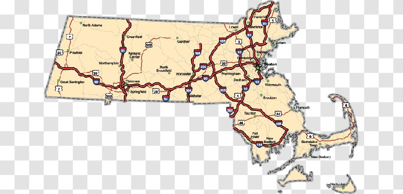 Massachusetts Road Map Vector Graphics - Land Lot Transparent PNG