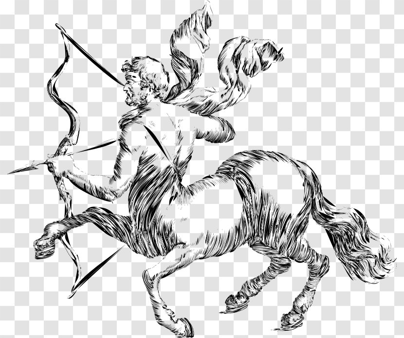 Sagittarius Astrological Sign Centaur Zodiac Clip Art - Black And White Transparent PNG