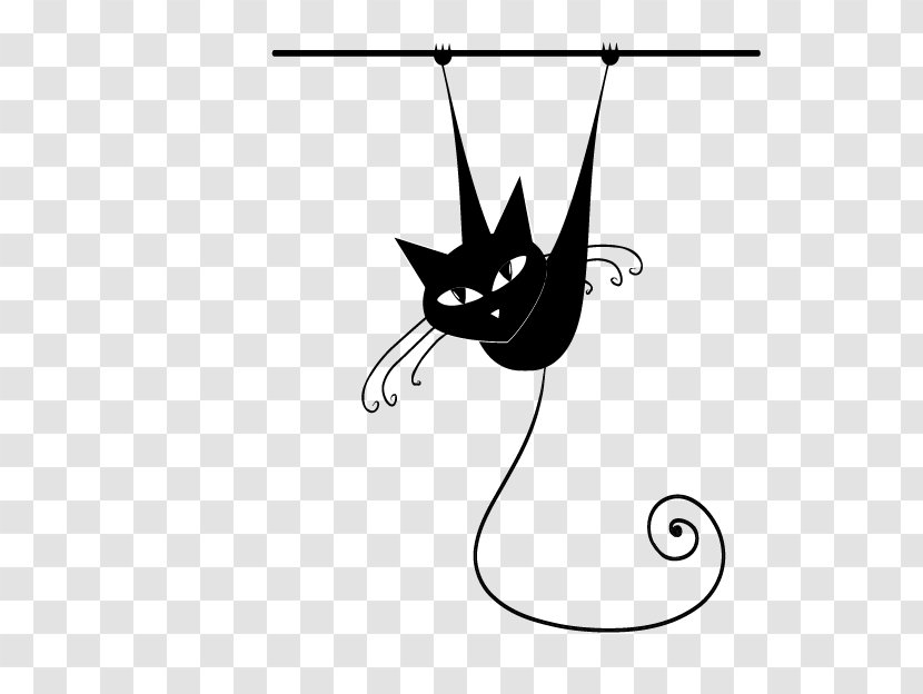 Black Cat Kitten Silhouette - Tree - Hanging Railing Of The Transparent PNG