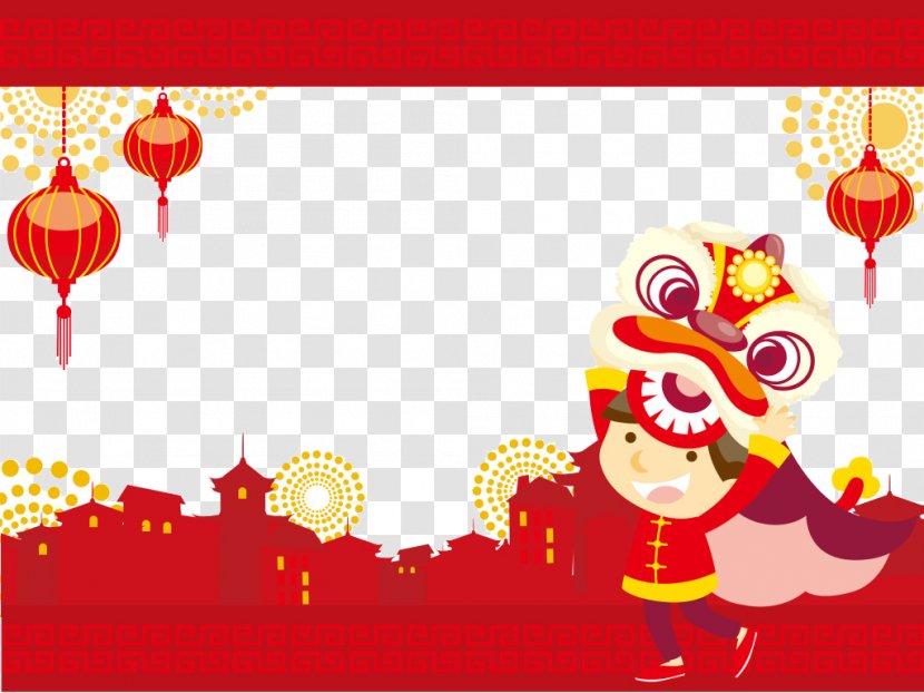 Chinese New Year Party Year's Day Mid-Autumn Festival - Flower - Lion Dance Vector Transparent PNG