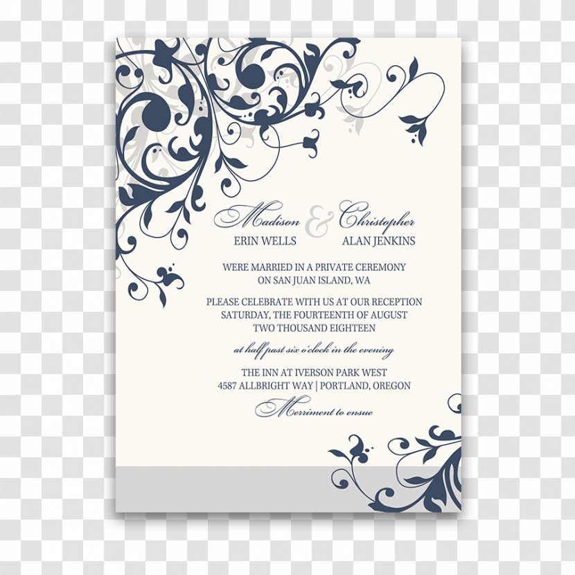 Wedding Invitation Template White Black - Blue Transparent PNG