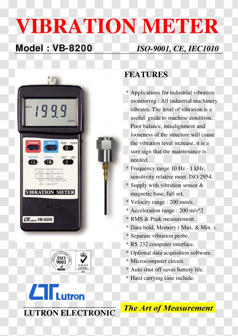 RS-232 Vibration Multimeter Interface Lutron Electronics Company Transparent PNG
