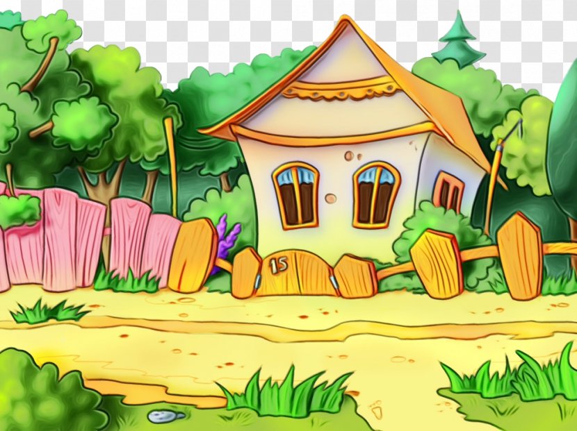 Nature Green Cartoon Natural Landscape Theatrical Scenery - Wet Ink - Painting Rural Area Transparent PNG