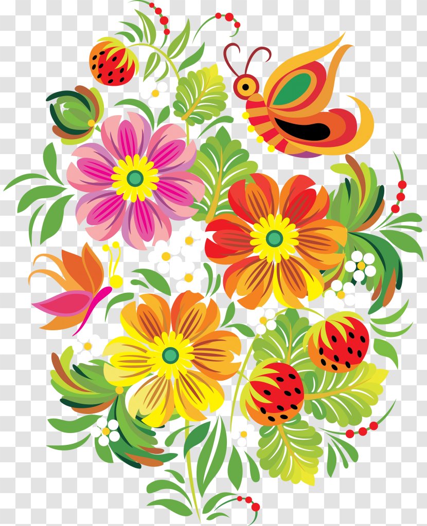 Cut Flowers Ornament Floral Design Pattern - Dahlia - Folk Transparent PNG