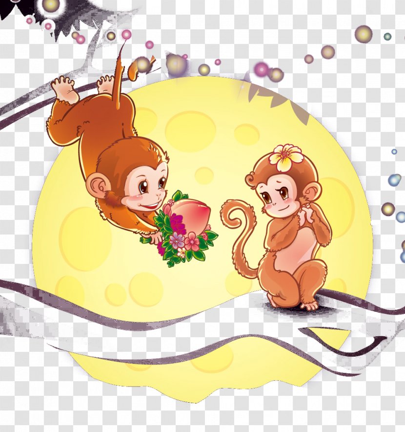 Beijing Significant Other Romance Illustration - Cartoon - Moon Monkey Standing On The Branches Transparent PNG