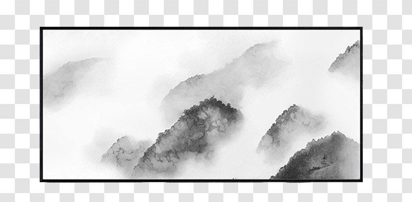 Black And White Painting Ink - Monochrome Photography - Landscape With Clouds Mist Transparent PNG