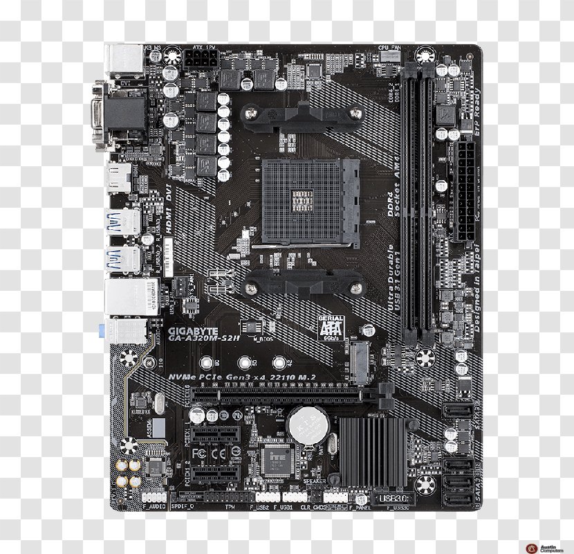 Socket AM4 MicroATX Motherboard Gigabyte GA-A320M-S2H Technology - Computer Accessory Transparent PNG