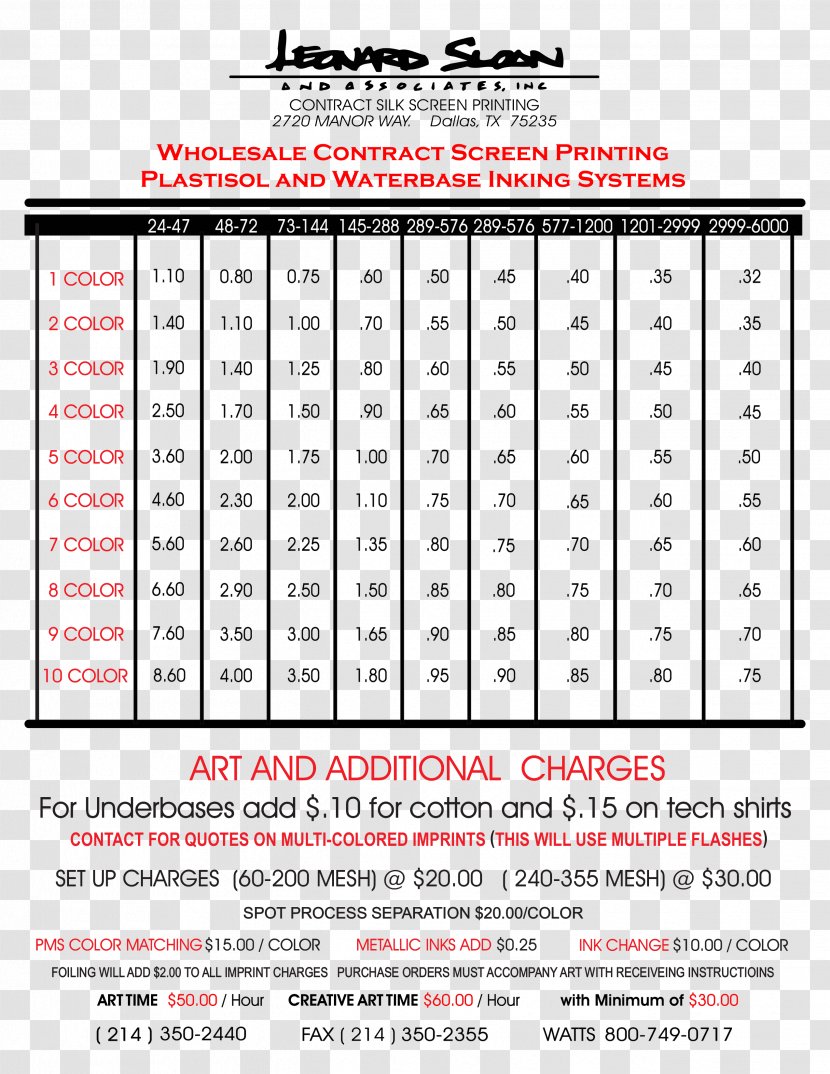 LSA Contract Screen Printing Price - Area - Table Transparent PNG
