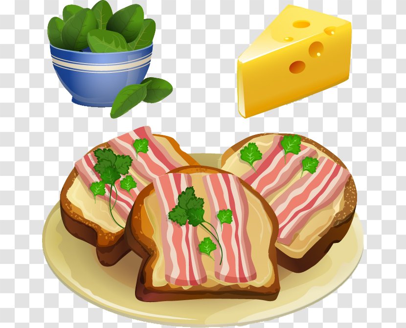 Bacon Toast Breakfast Barbecue Grill Cheese Sandwich - Fast Food - Hand-painted Transparent PNG