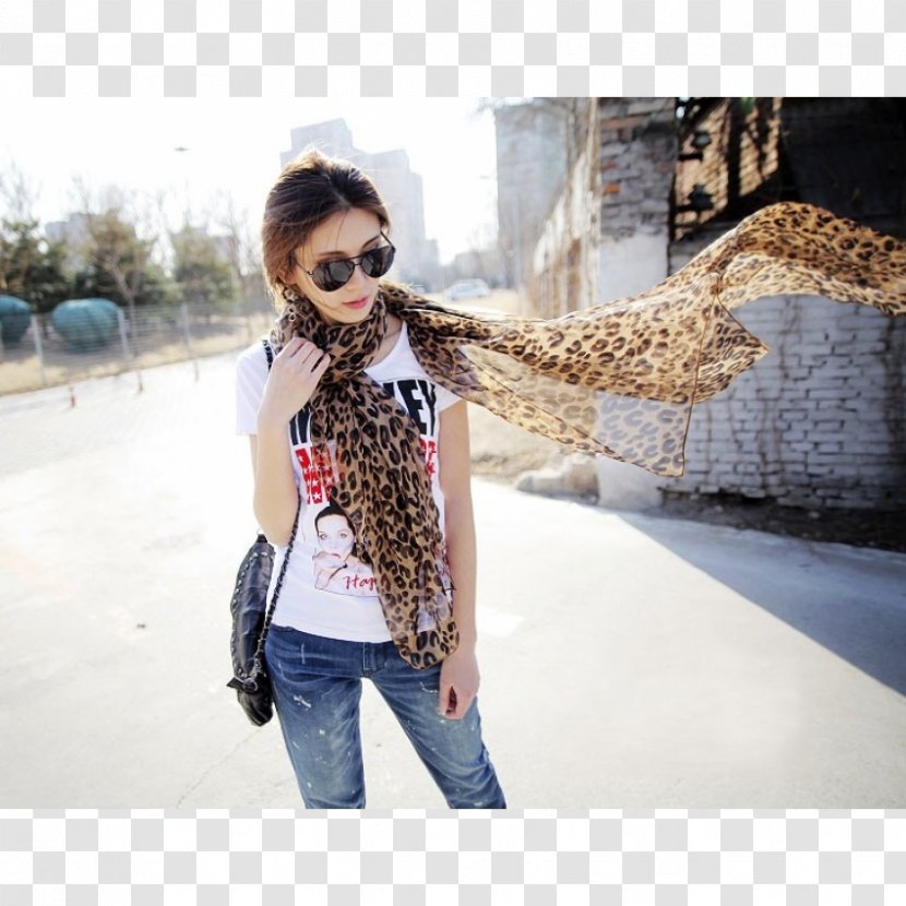 Scarf Shawl Chiffon Leopard Clothing - Top Transparent PNG